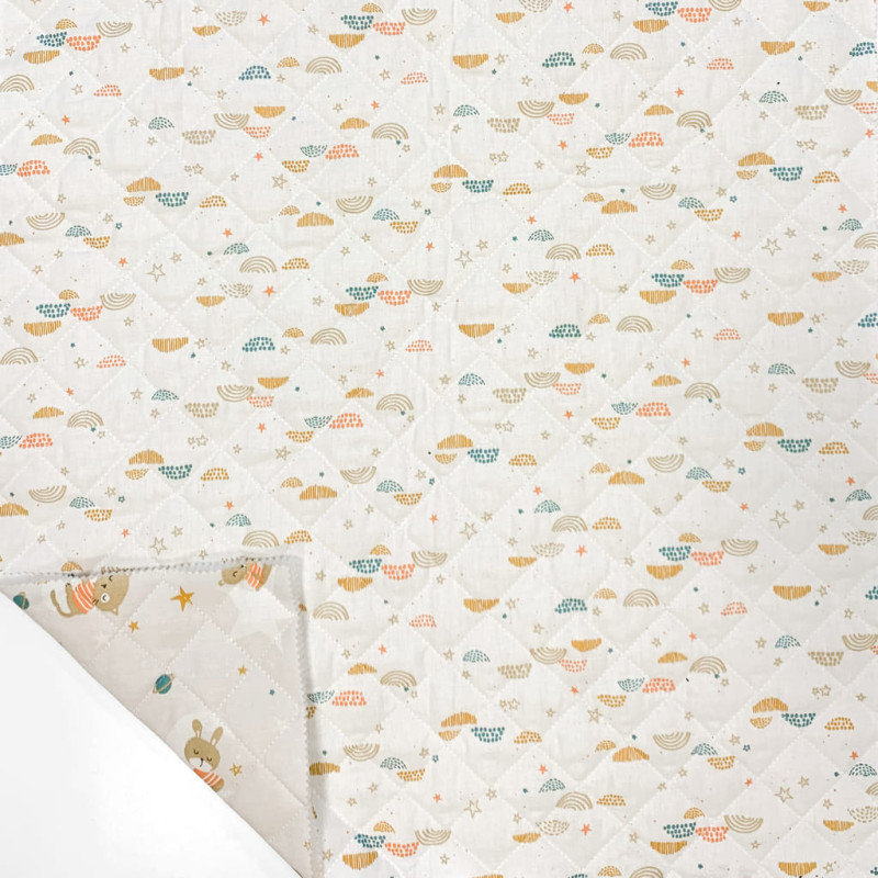 Printed Quilted Cotton OLUNA / OKOLO Light Greige / White